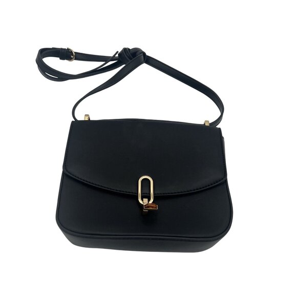 Black Faux Leather Crossbody Bag With Gold Accents By A New Day - Picture 1 of 4